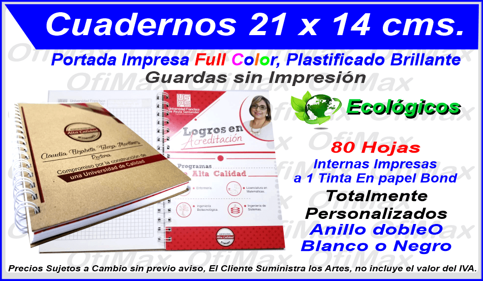 cuadernos publicitarios para empresas 21x14, bogota, colombia